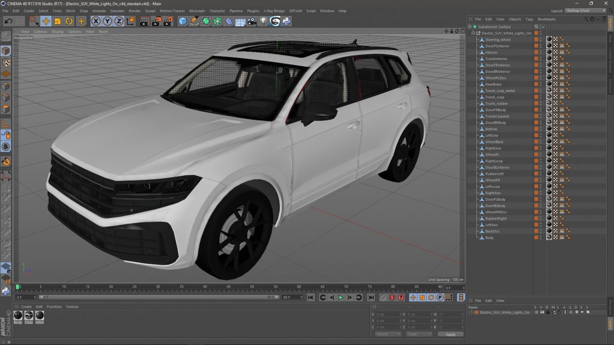 3D Electric SUV White Lights On model