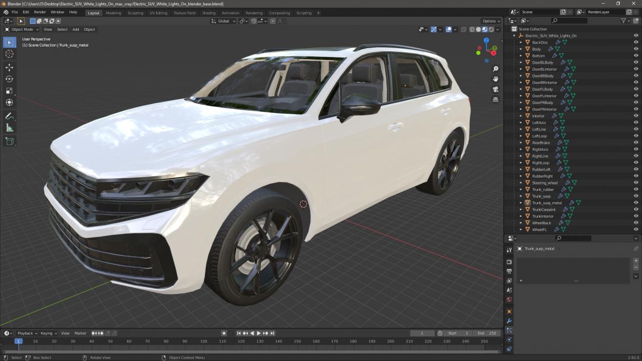 3D Electric SUV White Lights On model