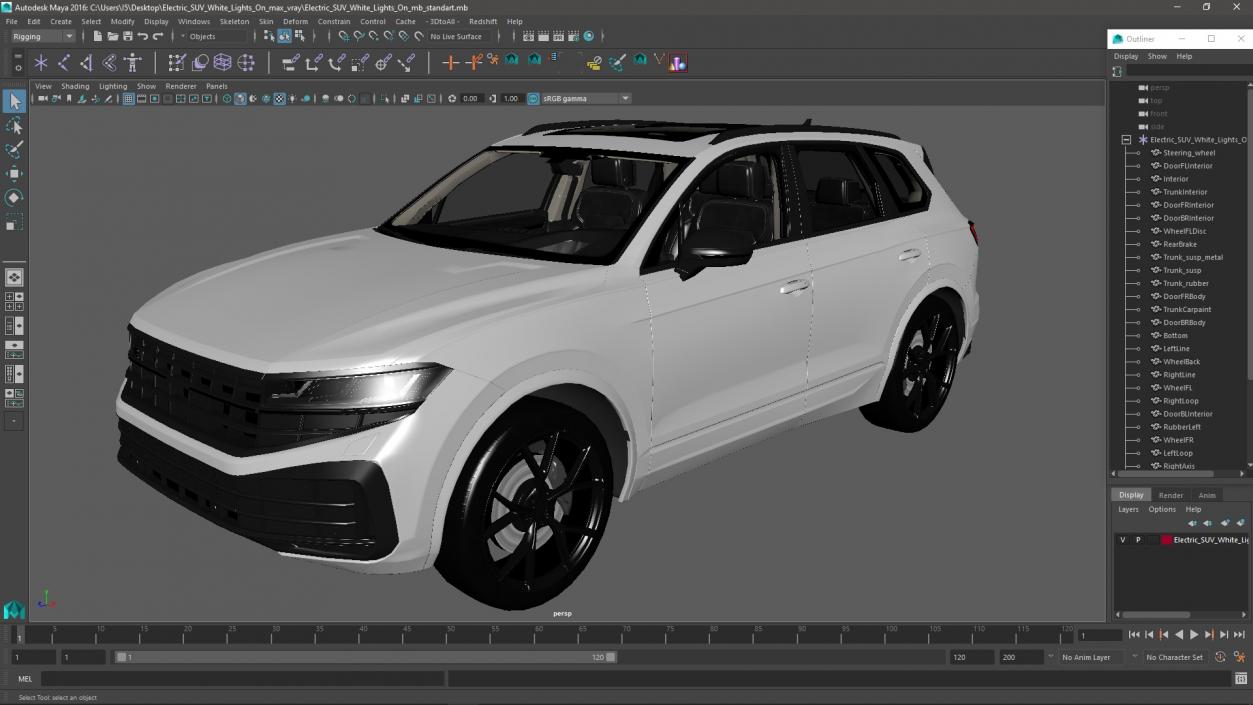 3D Electric SUV White Lights On model