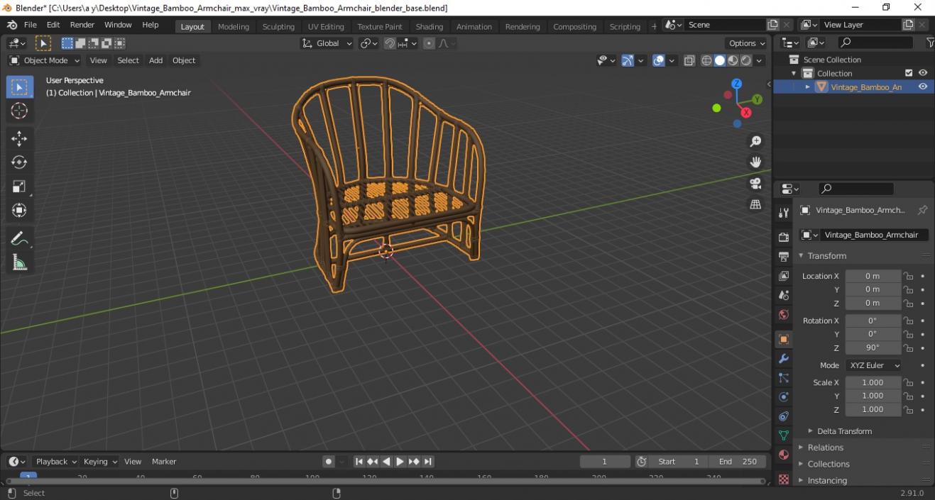 3D Vintage Bamboo Armchair model