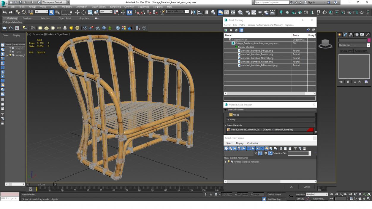 3D Vintage Bamboo Armchair model