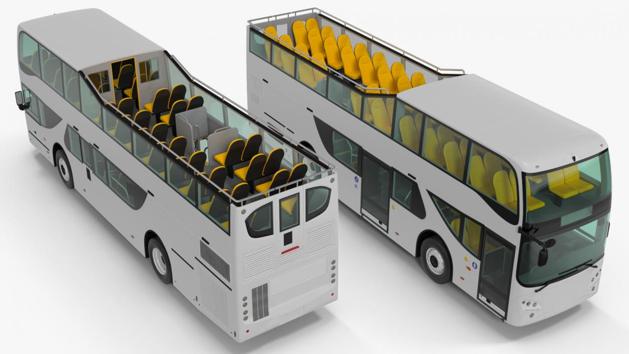 Open Top Tourist Bus Simple Interior White 3D