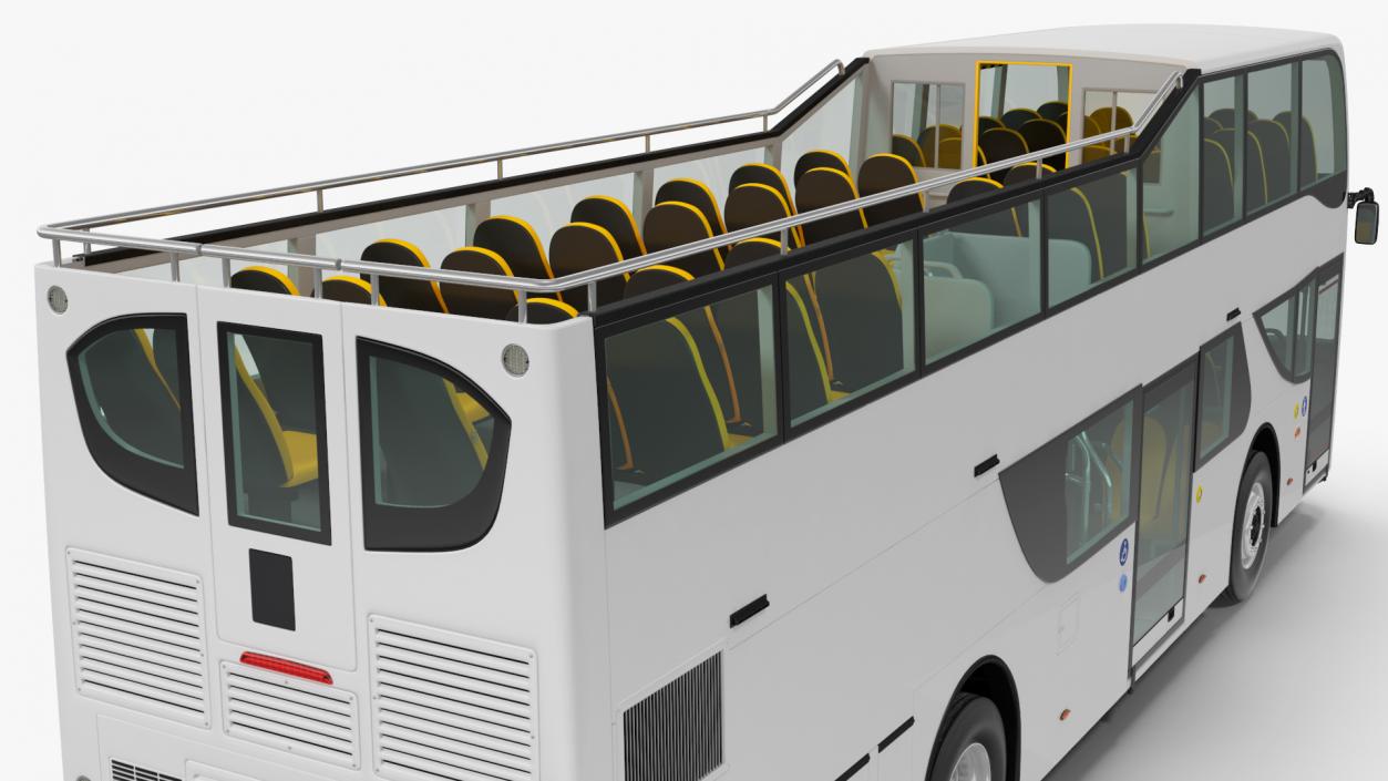 Open Top Tourist Bus Simple Interior White 3D