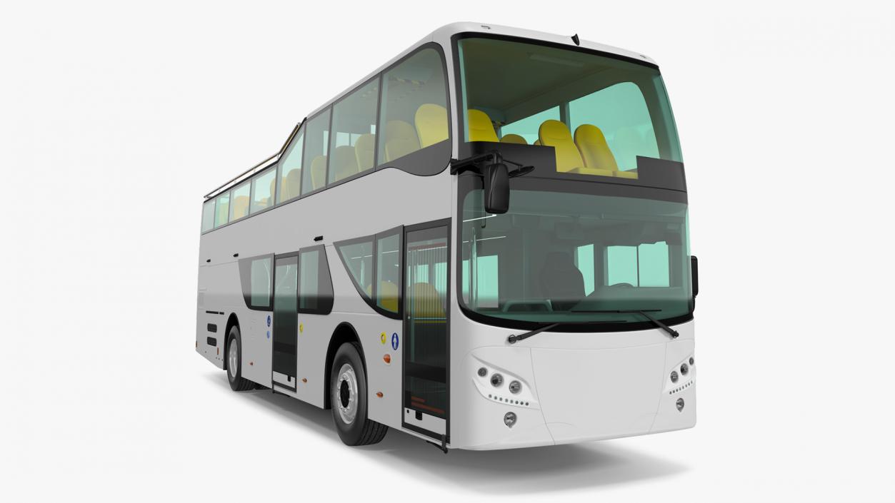 Open Top Tourist Bus Simple Interior White 3D