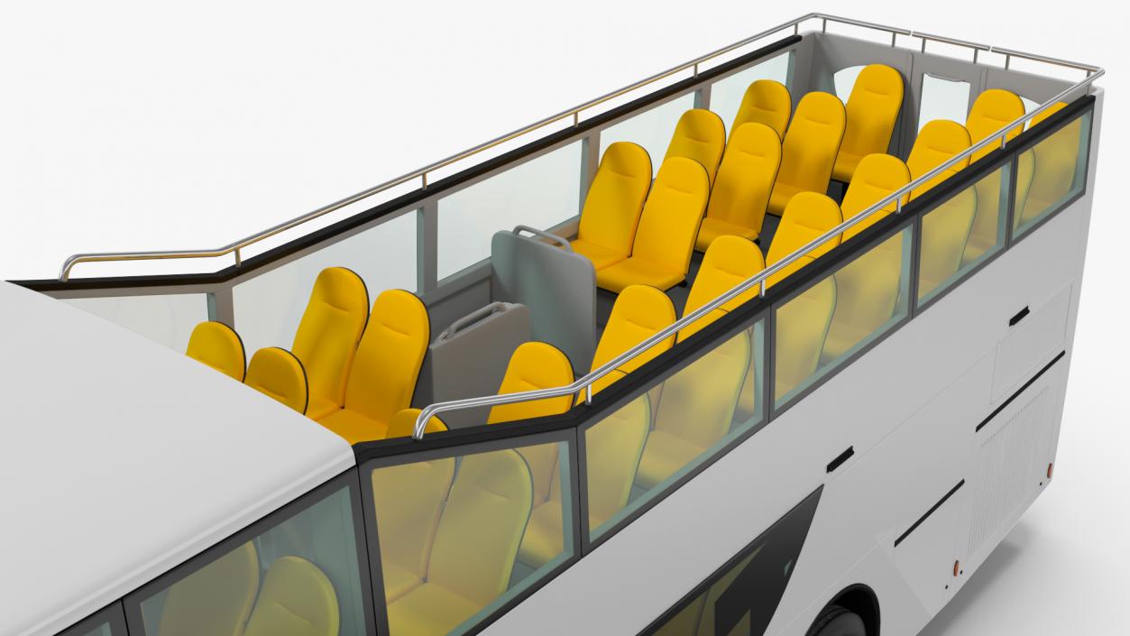 Open Top Tourist Bus Simple Interior White 3D