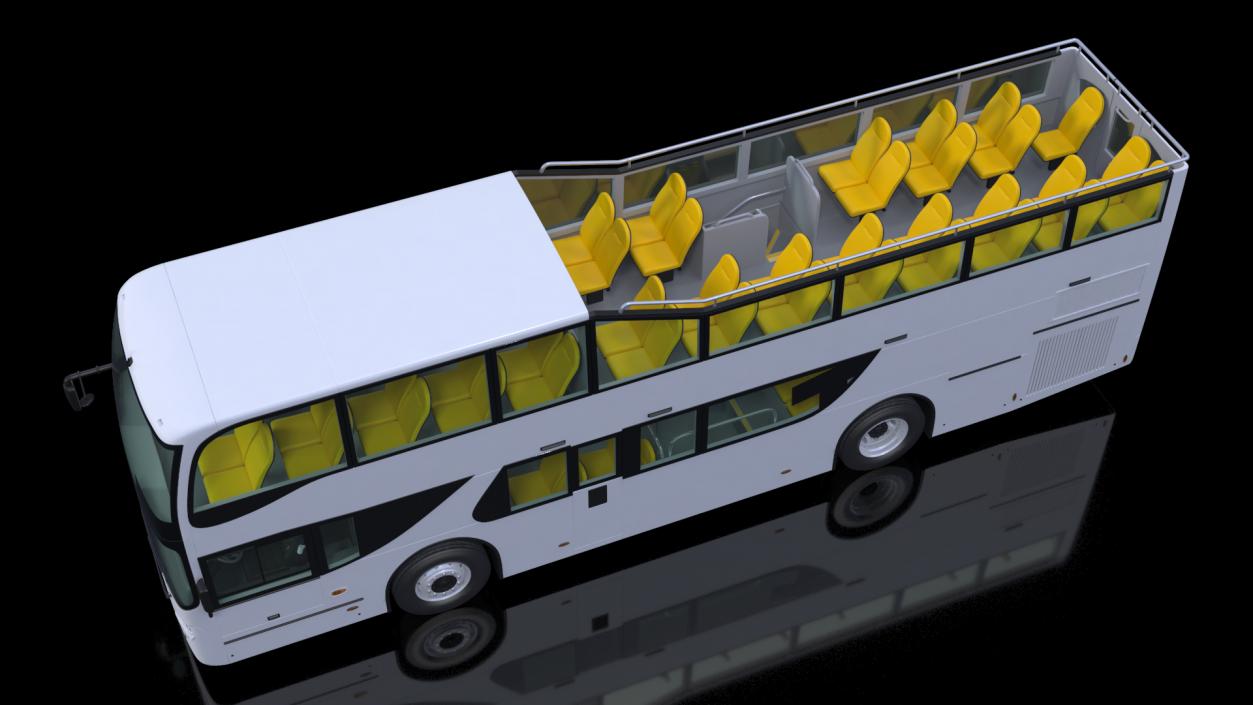 Open Top Tourist Bus Simple Interior White 3D