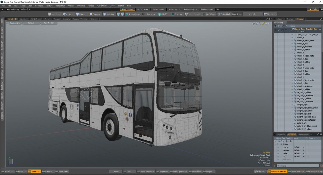 Open Top Tourist Bus Simple Interior White 3D