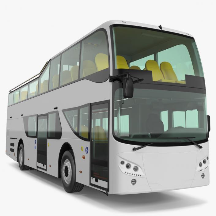 Open Top Tourist Bus Simple Interior White 3D