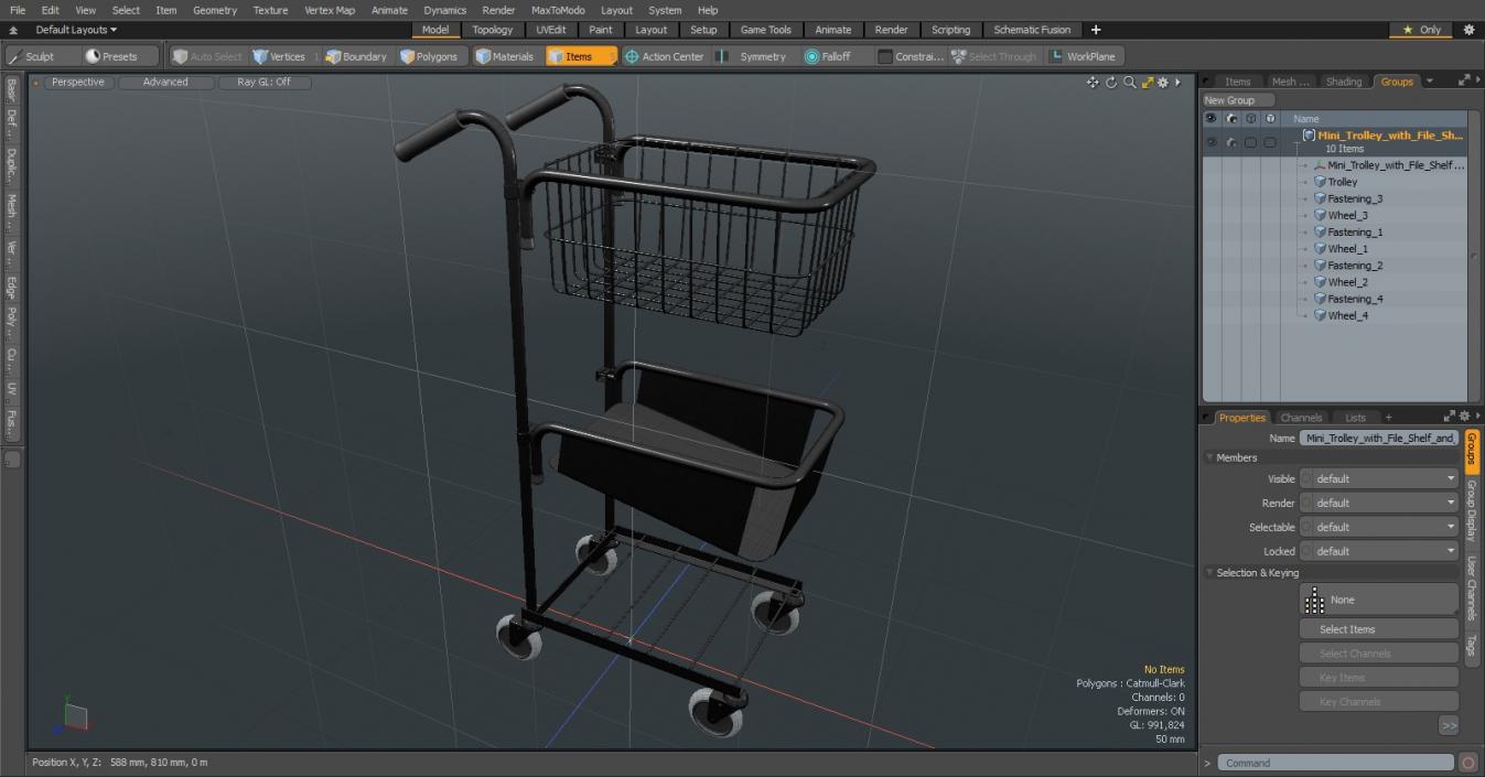 Mini Trolley with File Shelf and Basket 3D model