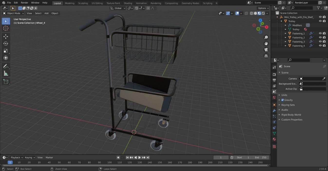 Mini Trolley with File Shelf and Basket 3D model