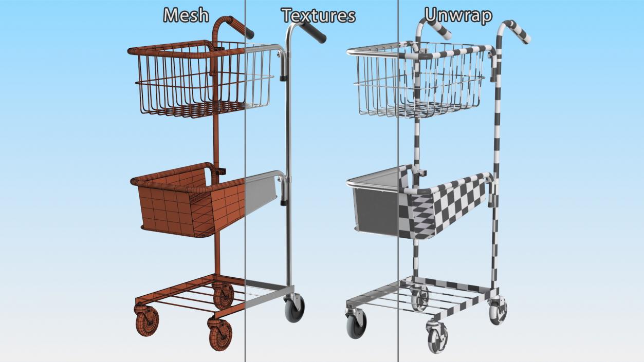 Mini Trolley with File Shelf and Basket 3D model