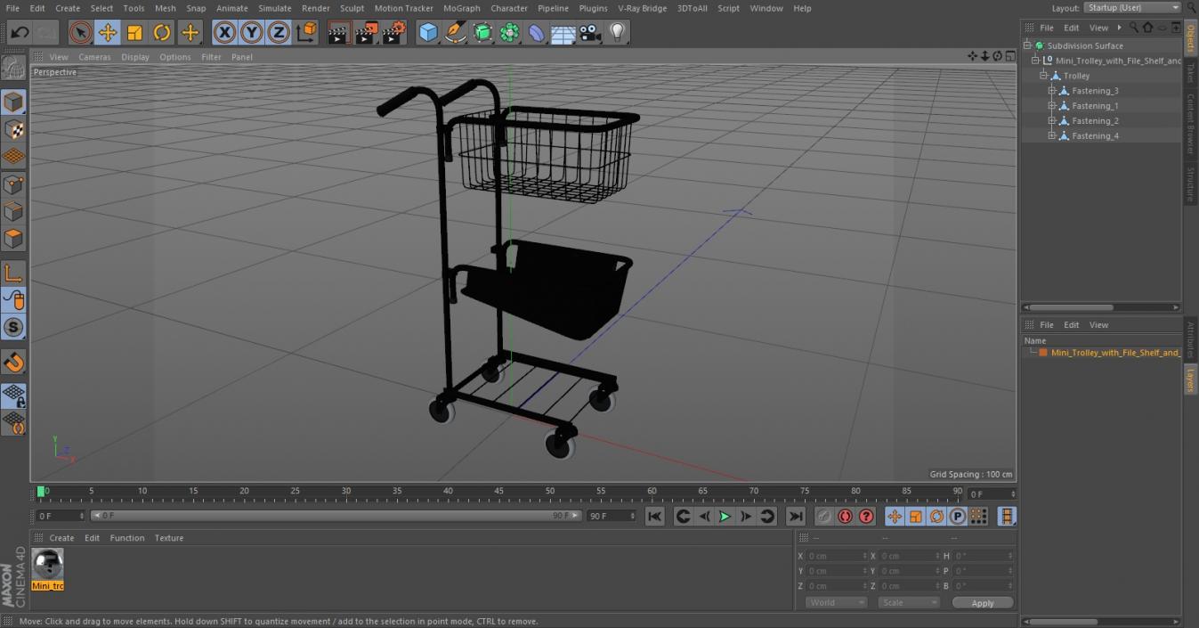 Mini Trolley with File Shelf and Basket 3D model