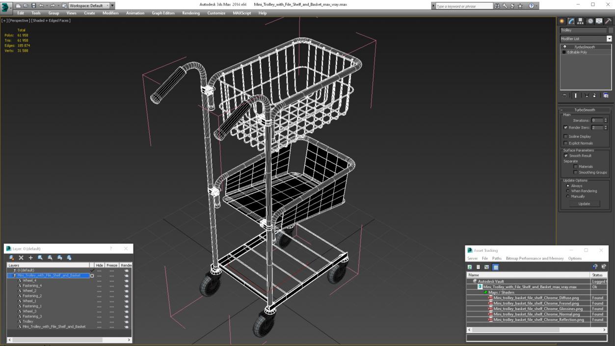 Mini Trolley with File Shelf and Basket 3D model