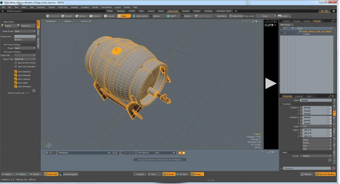 3D Firkin Metal Cask on Wooden Stillage