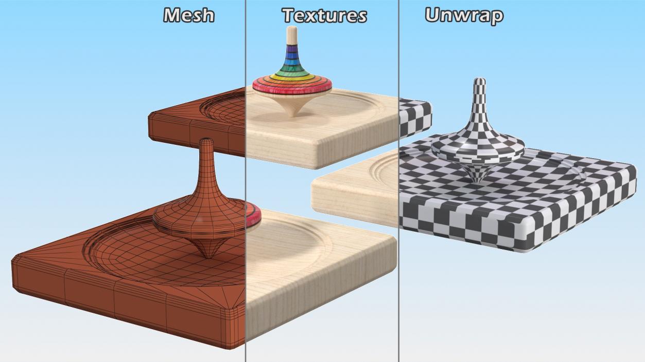 3D model Wooden Spinning Top with Stand