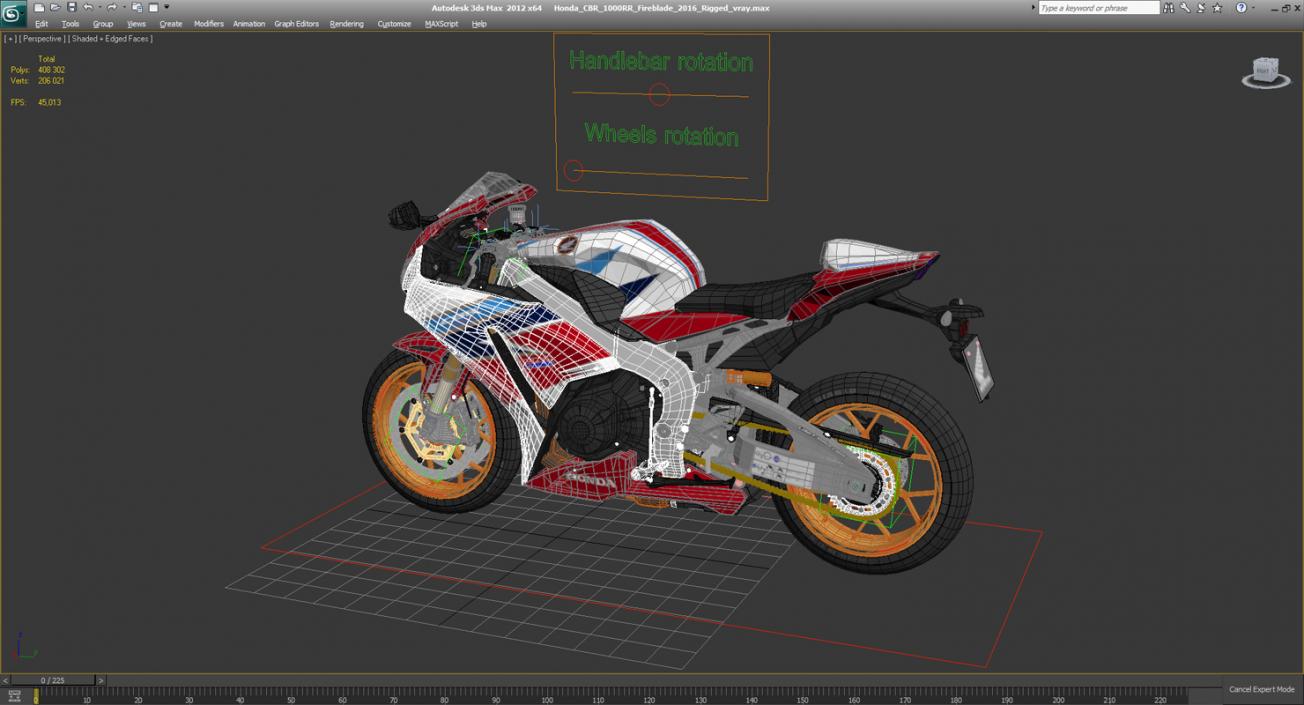 3D Honda CBR 1000RR Fireblade 2016 Rigged model