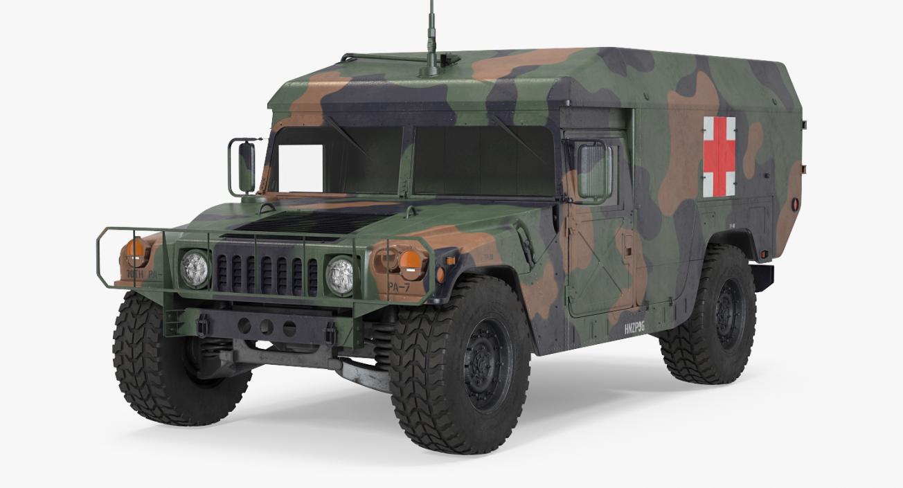 3D Mini Ambulance Military Car HMMWV m996 Camo model