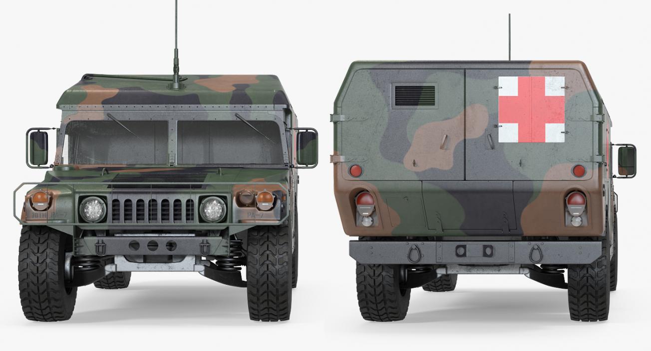 3D Mini Ambulance Military Car HMMWV m996 Camo model