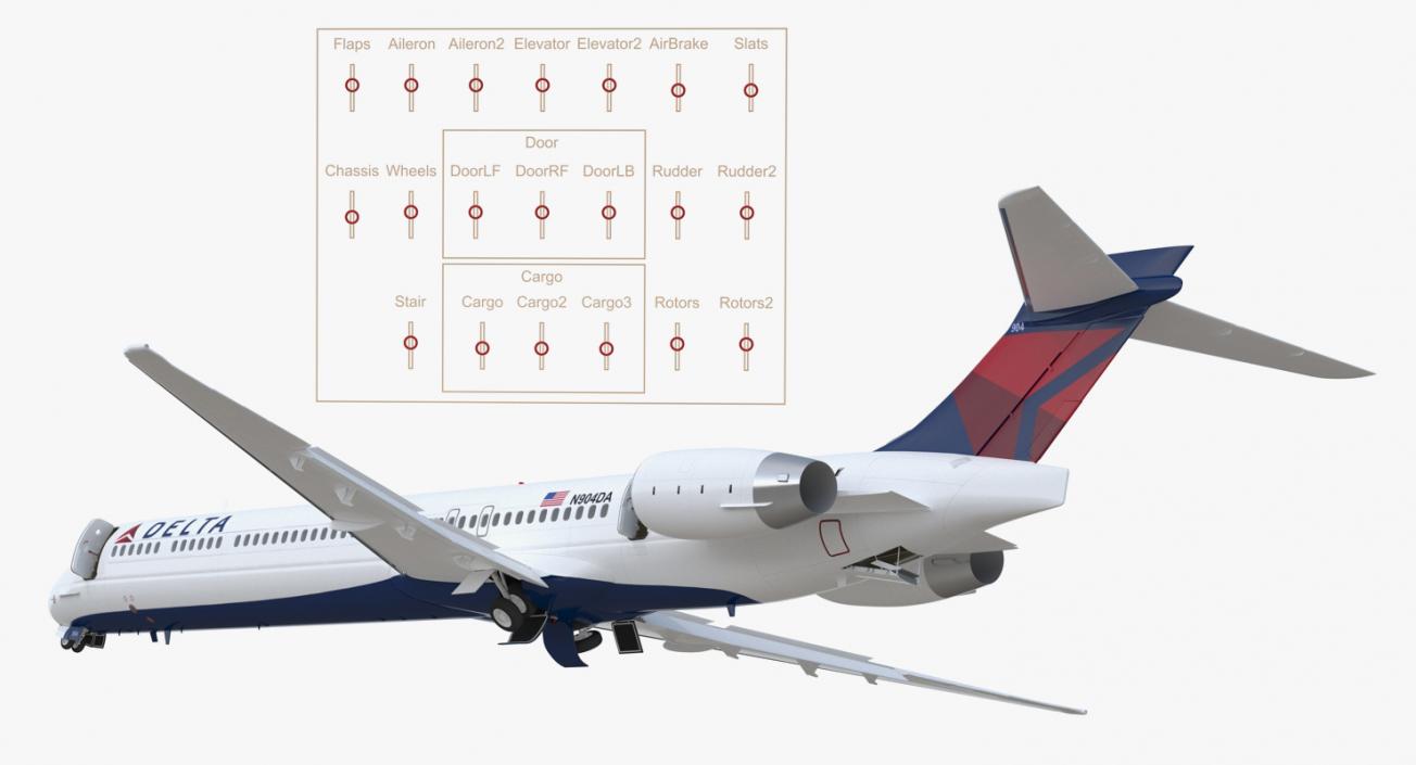 3D model McDonnell Douglas MD90 Delta Rigged