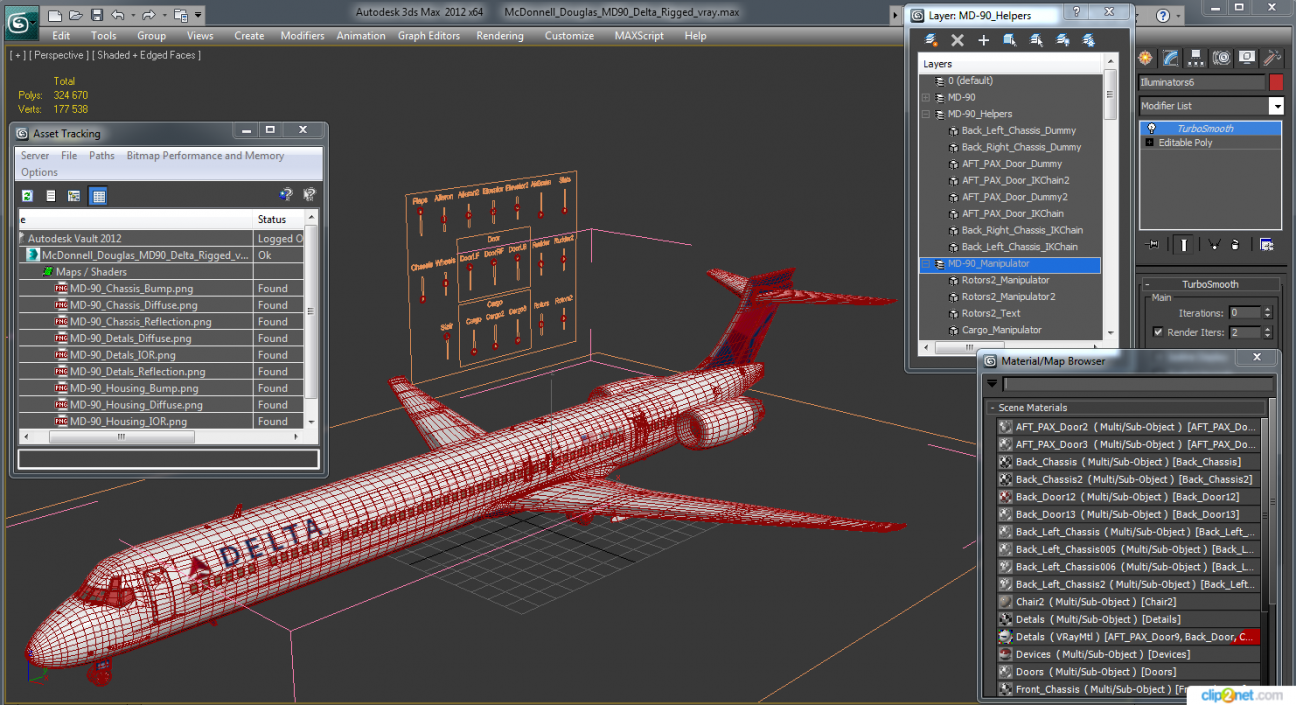 3D model McDonnell Douglas MD90 Delta Rigged