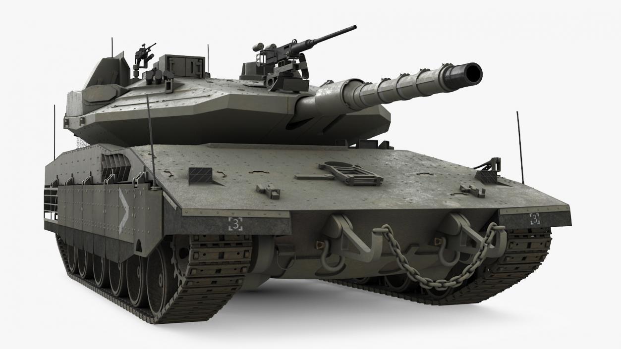 3D Dirty Israeli Tank Merkava 5 Olive Rigged