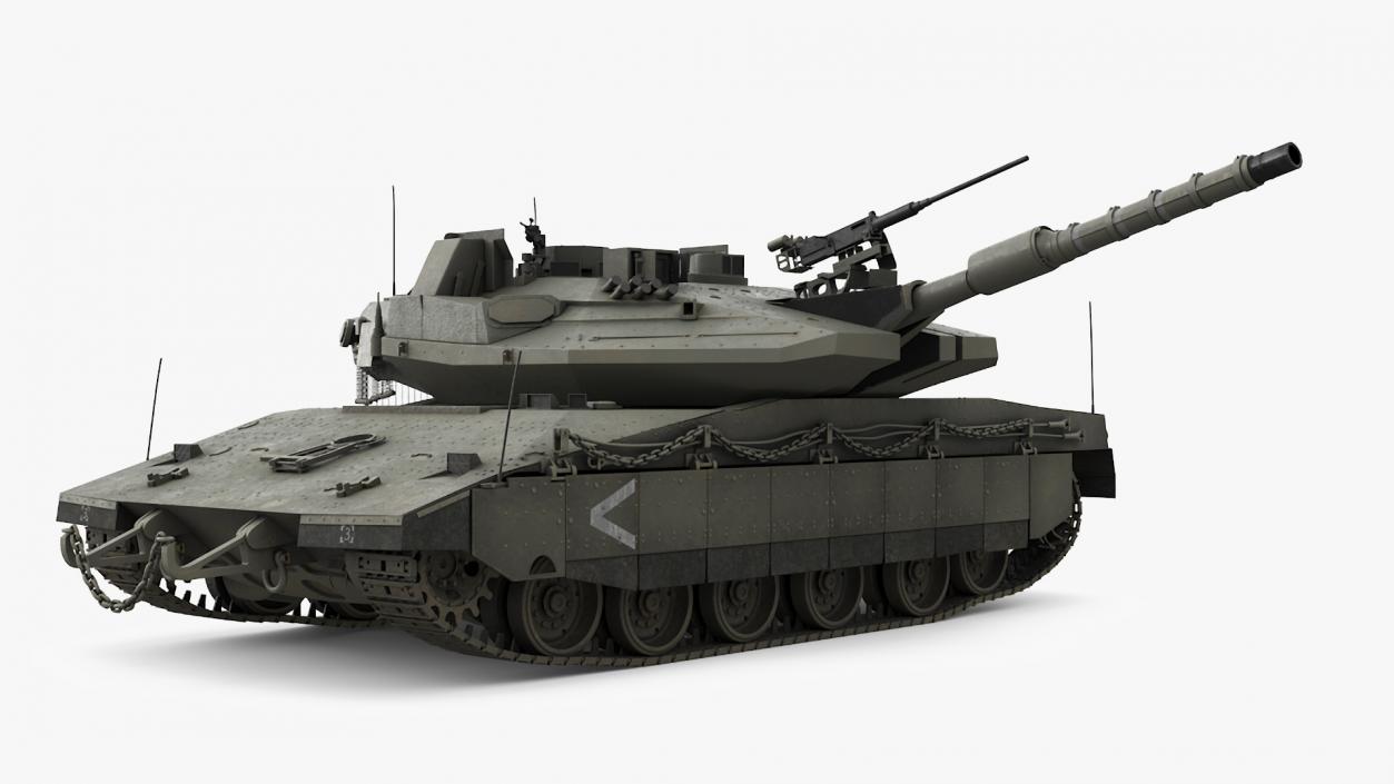 3D Dirty Israeli Tank Merkava 5 Olive Rigged