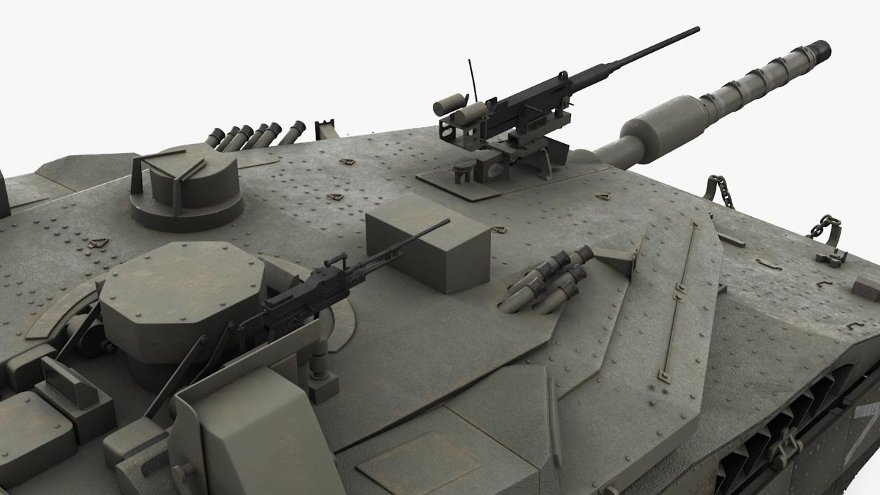 3D Dirty Israeli Tank Merkava 5 Olive Rigged