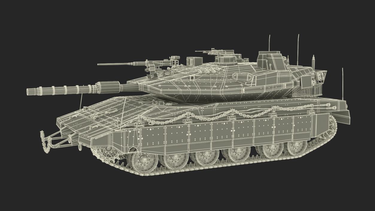 3D Dirty Israeli Tank Merkava 5 Olive Rigged