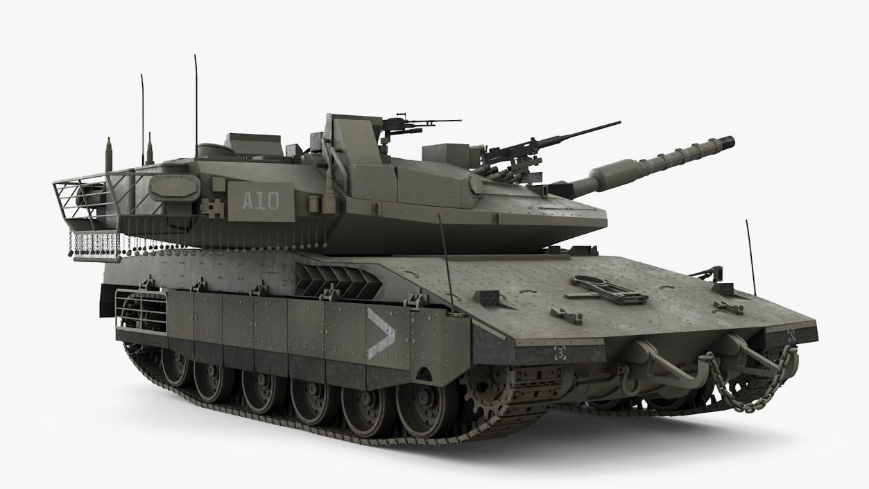 3D Dirty Israeli Tank Merkava 5 Olive Rigged