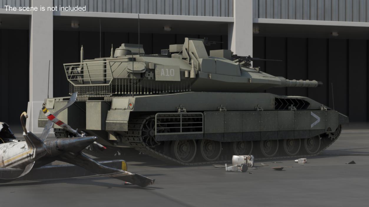 3D Dirty Israeli Tank Merkava 5 Olive Rigged