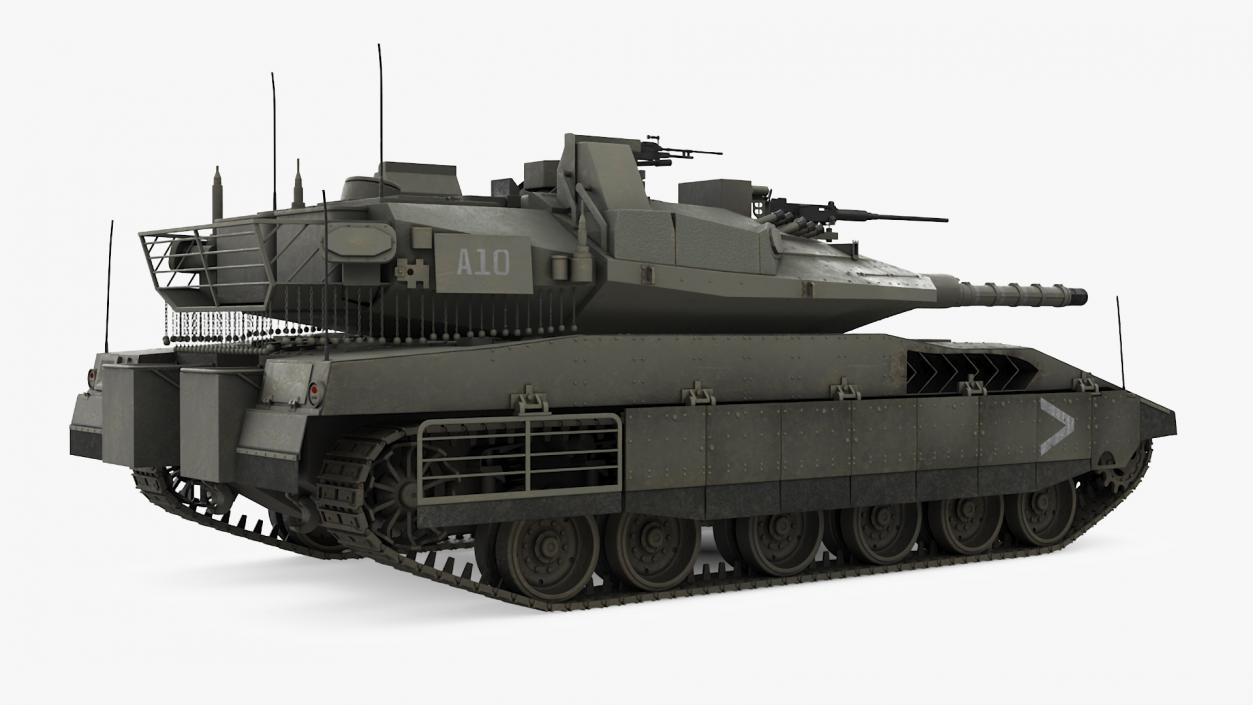 3D Dirty Israeli Tank Merkava 5 Olive Rigged