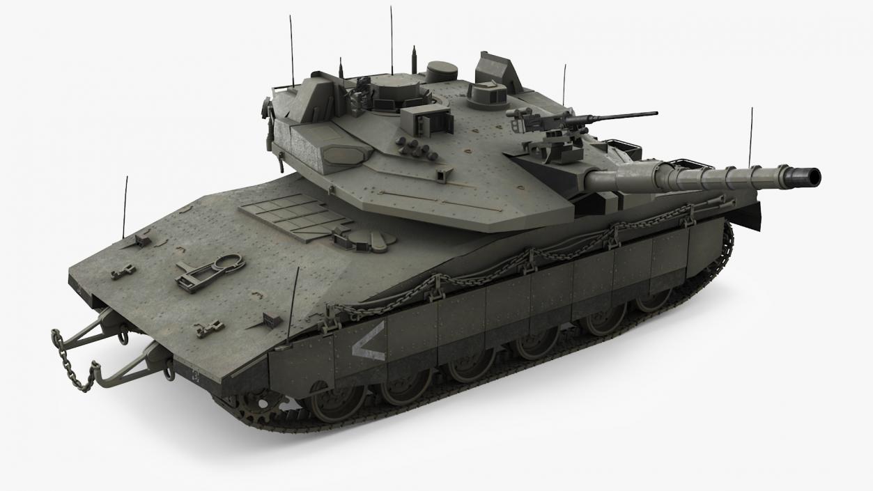 3D Dirty Israeli Tank Merkava 5 Olive Rigged