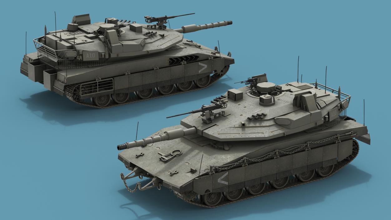 3D Dirty Israeli Tank Merkava 5 Olive Rigged