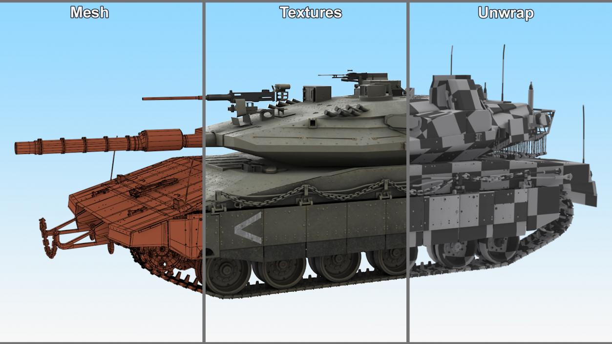 3D Dirty Israeli Tank Merkava 5 Olive Rigged