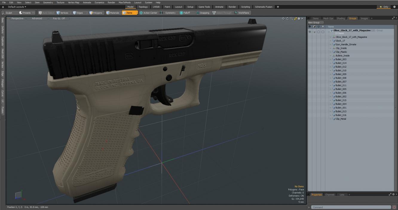 3D Olive Glock 17 with Magazine model