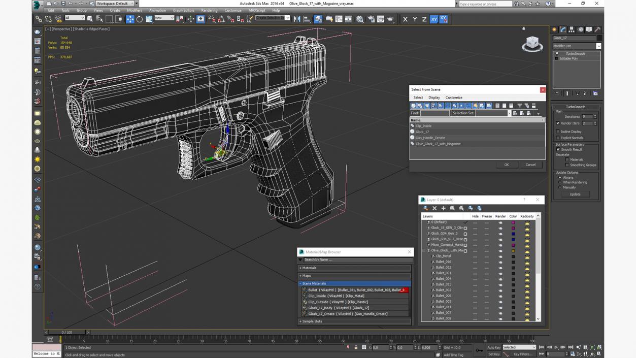 3D Olive Glock 17 with Magazine model