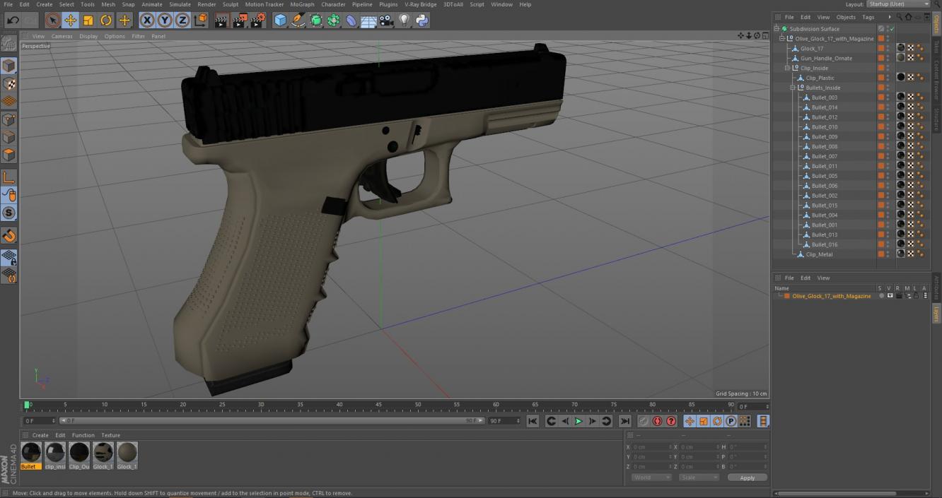 3D Olive Glock 17 with Magazine model