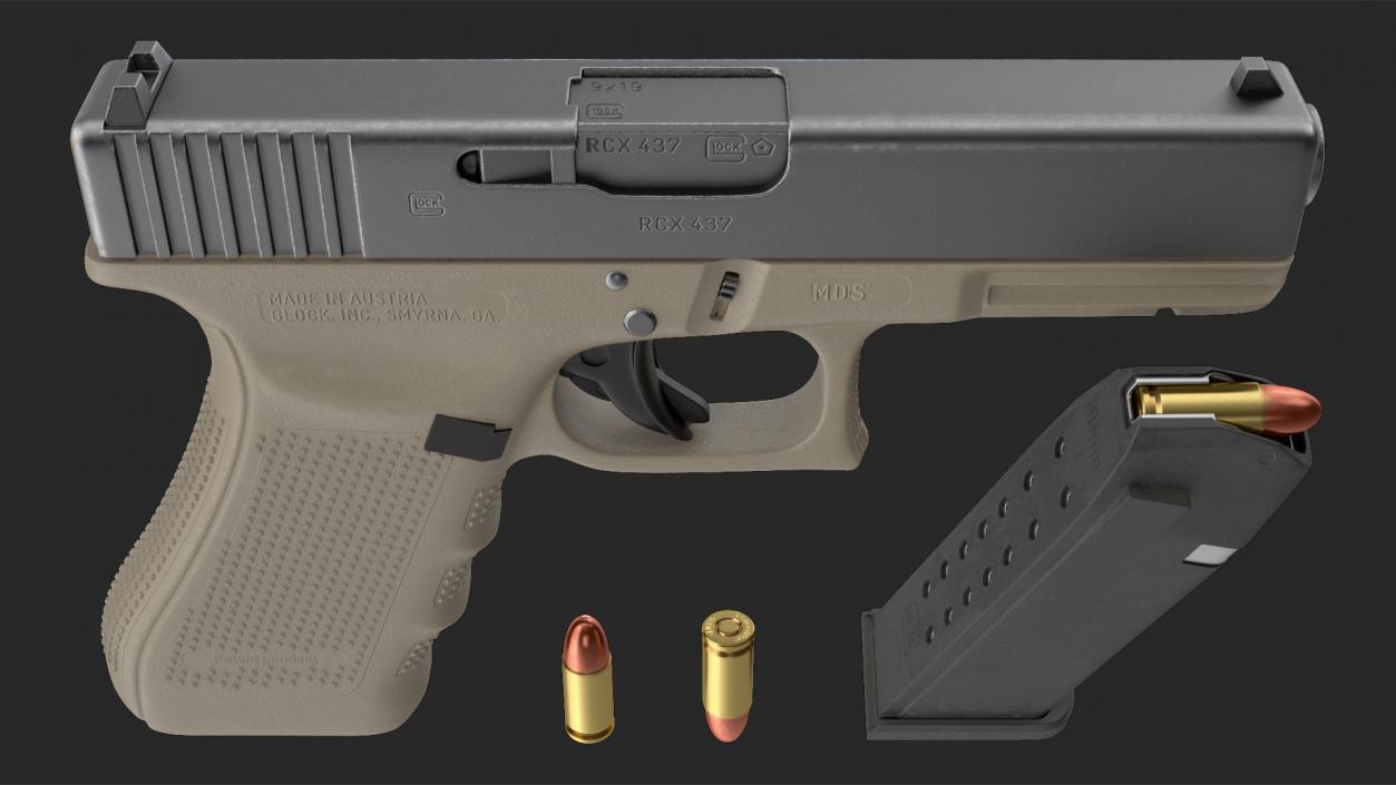 3D Olive Glock 17 with Magazine model