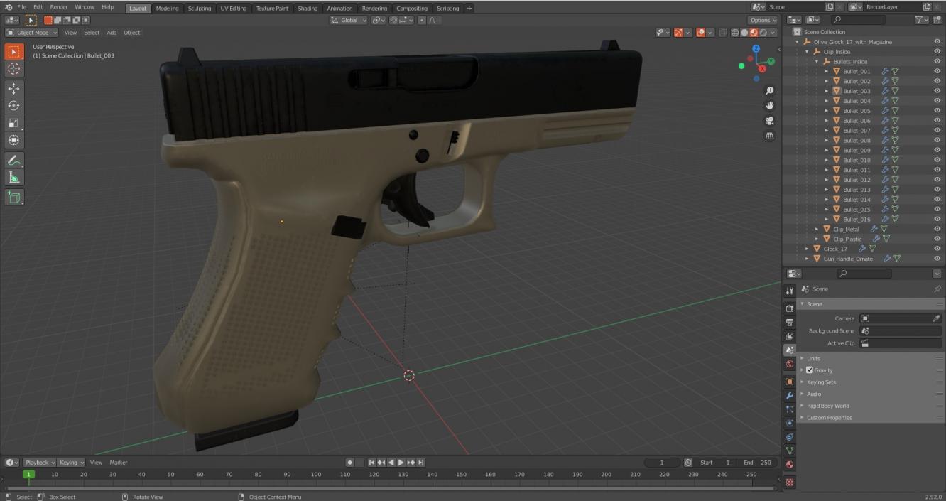 3D Olive Glock 17 with Magazine model