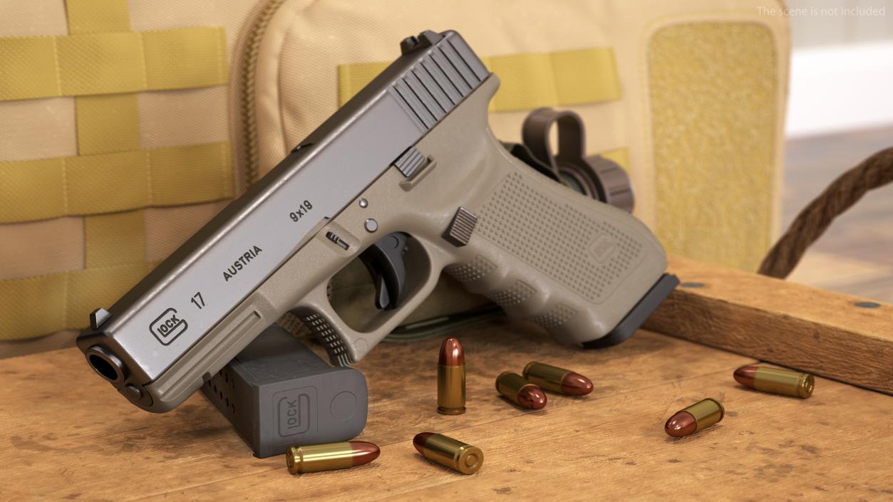 3D Olive Glock 17 with Magazine model