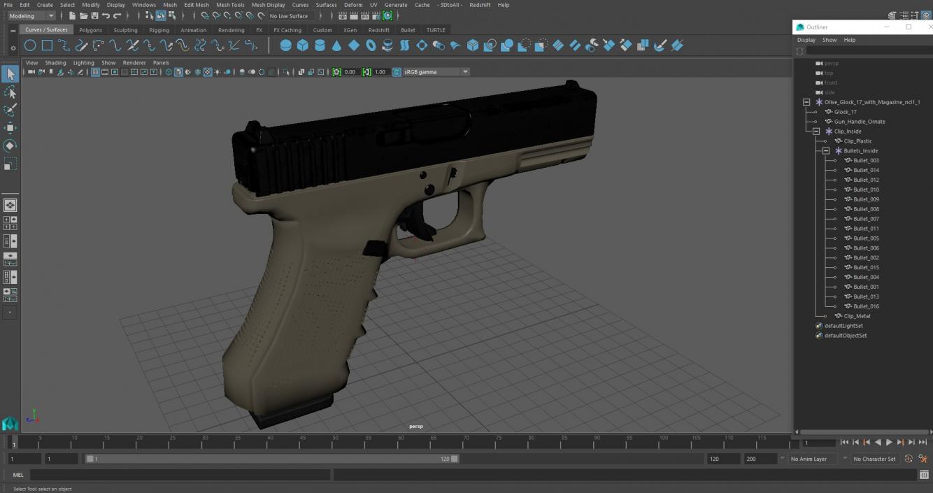 3D Olive Glock 17 with Magazine model