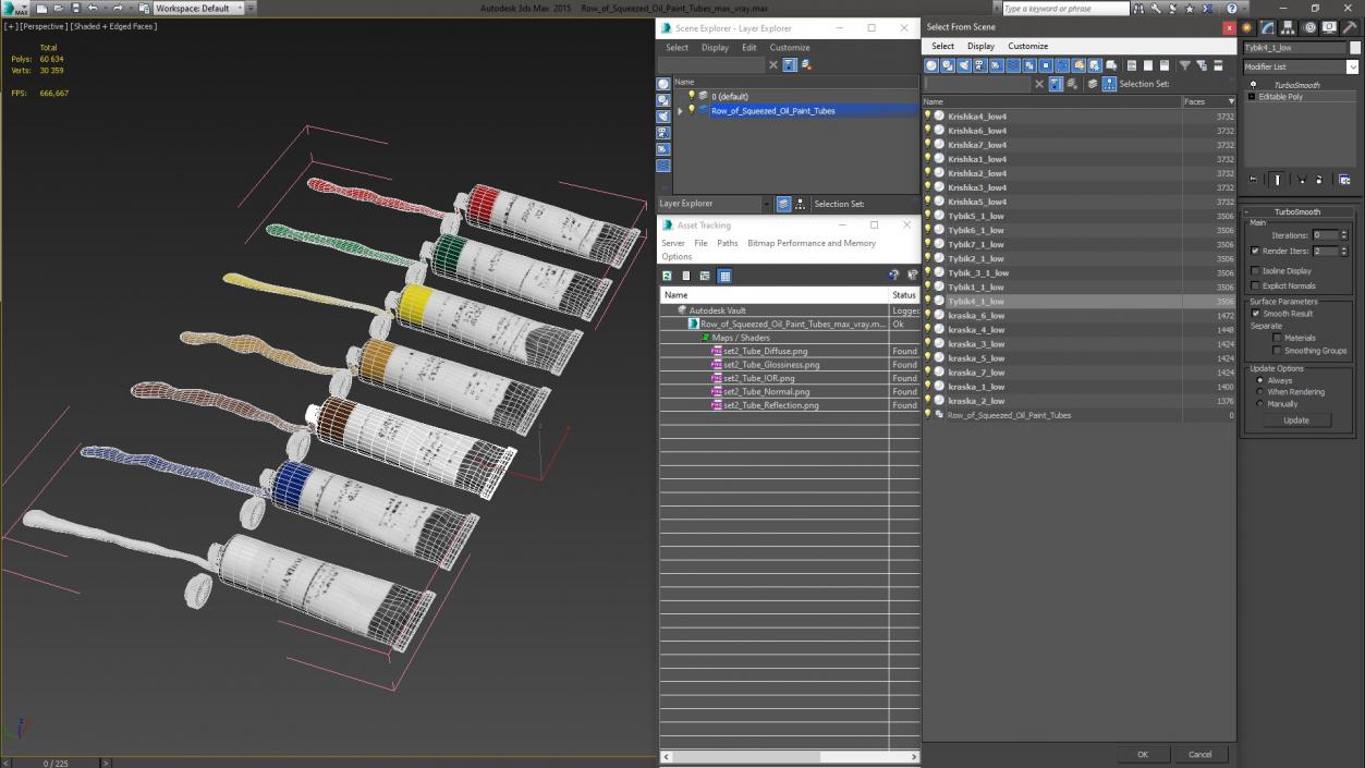 3D Row of Squeezed Oil Paint Tubes