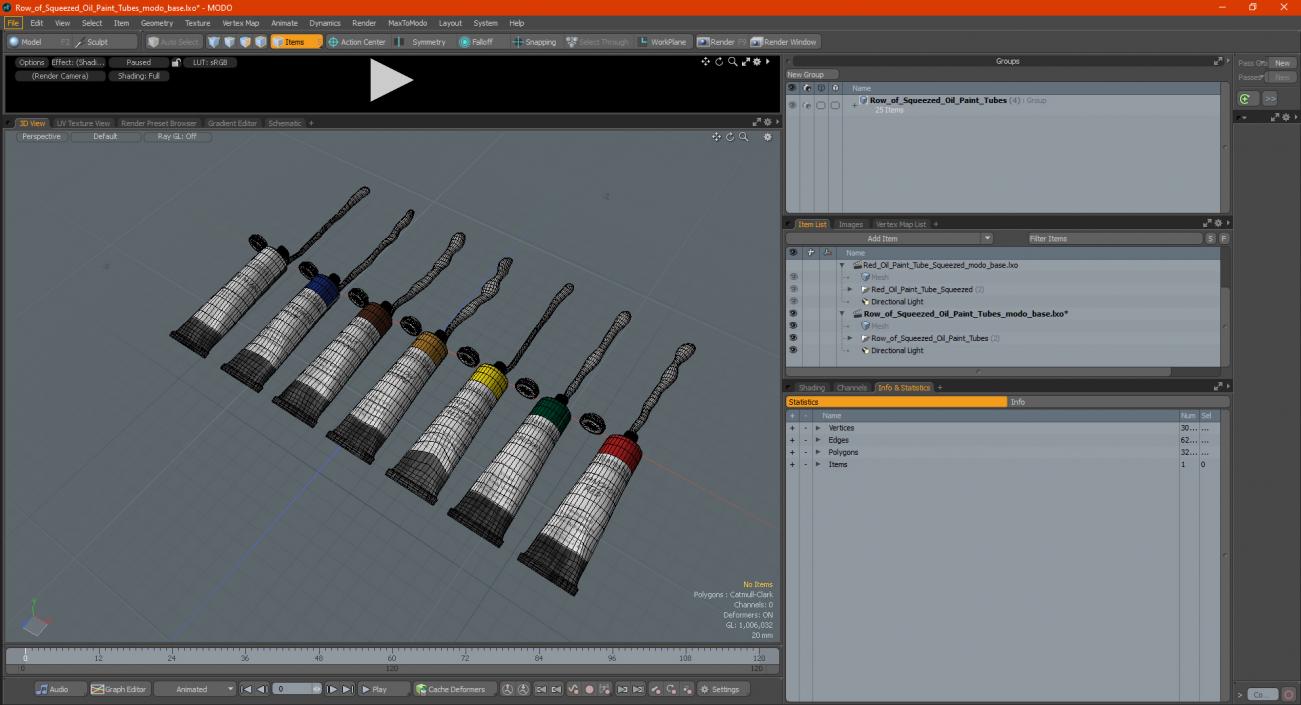 3D Row of Squeezed Oil Paint Tubes