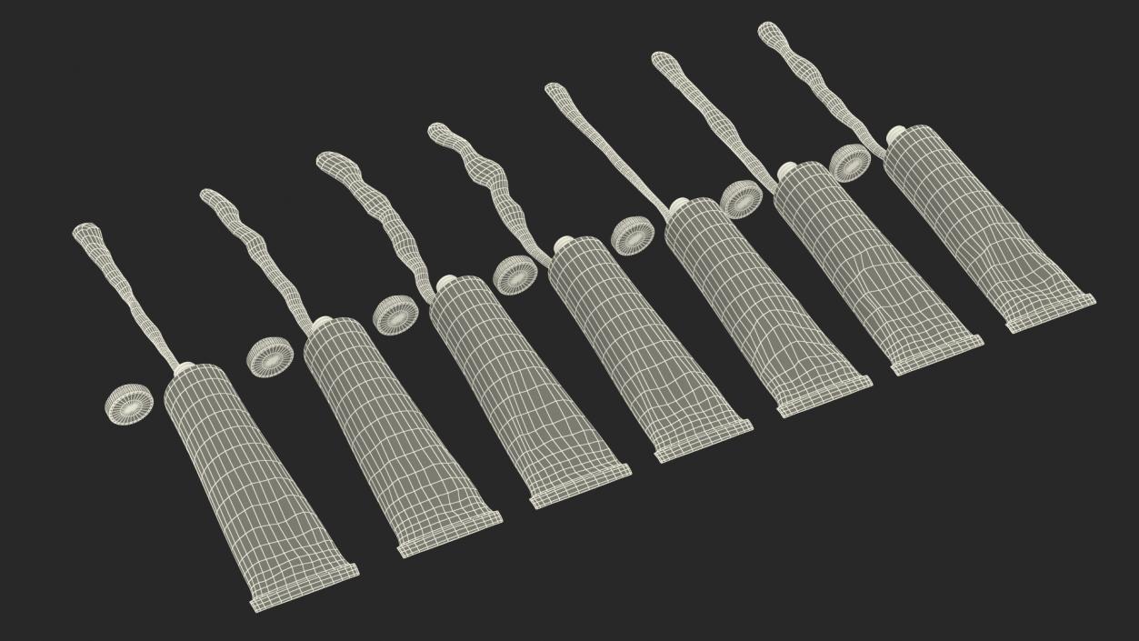 3D Row of Squeezed Oil Paint Tubes