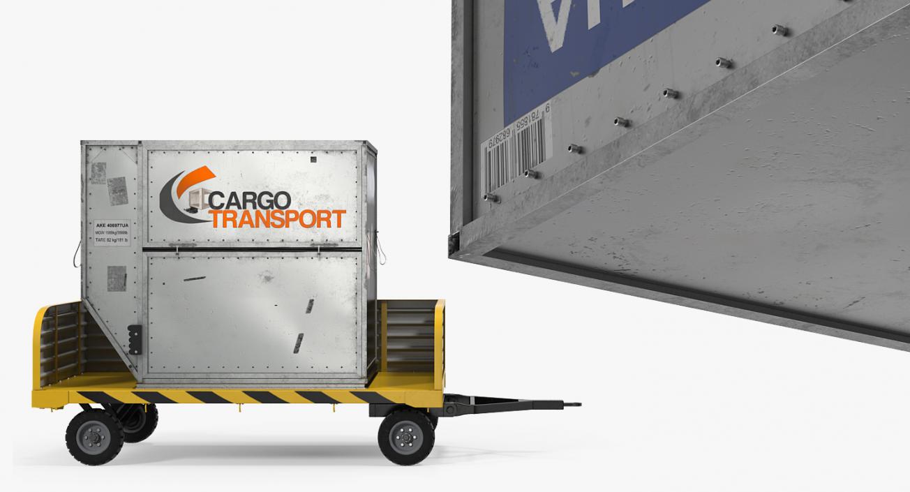 3D model Airport Luggage Trolley with Container Rigged