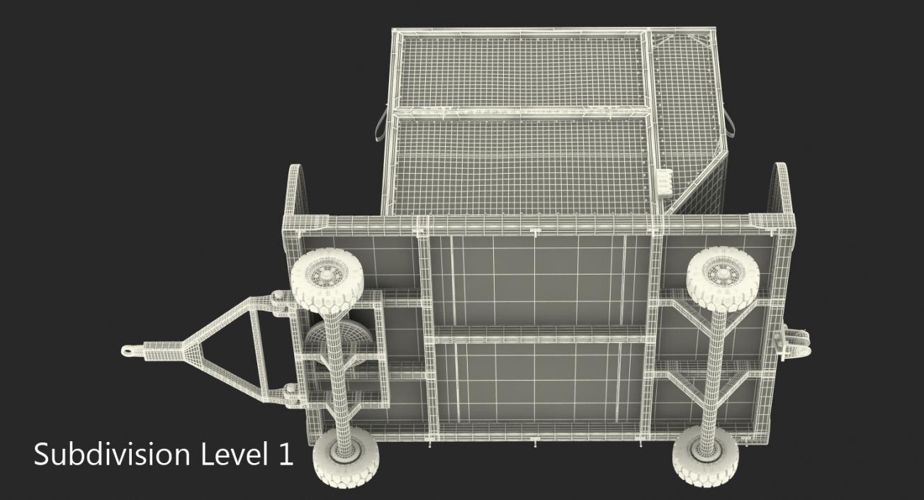 3D model Airport Luggage Trolley with Container Rigged