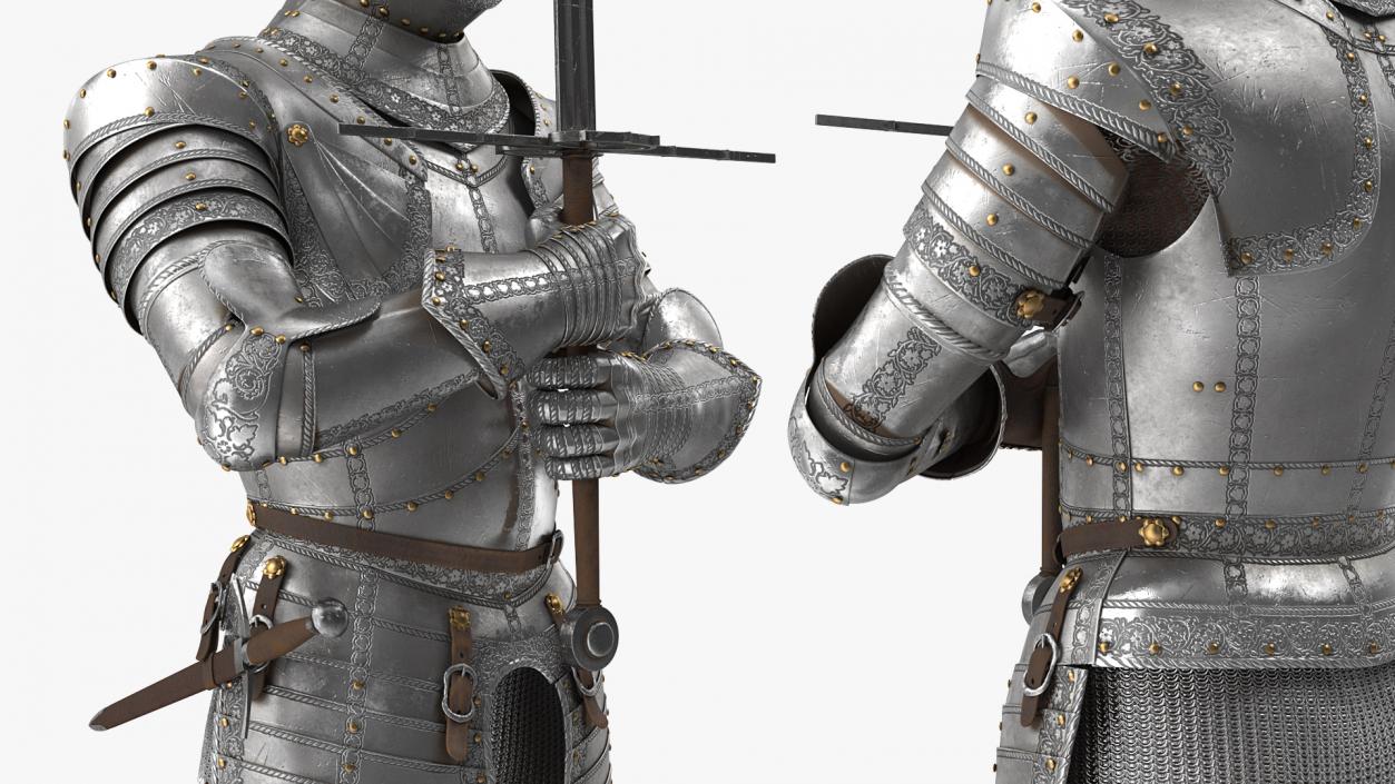 3D Medieval Knight Plate Armor holding Zweihander