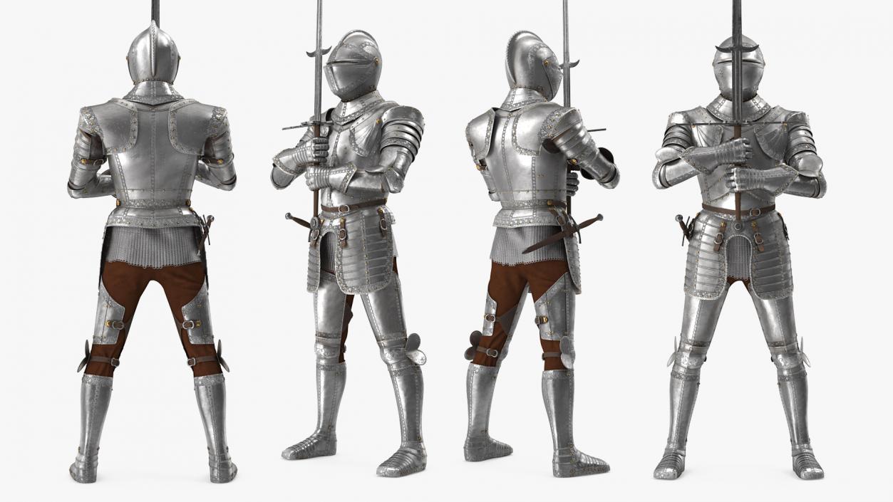 3D Medieval Knight Plate Armor holding Zweihander