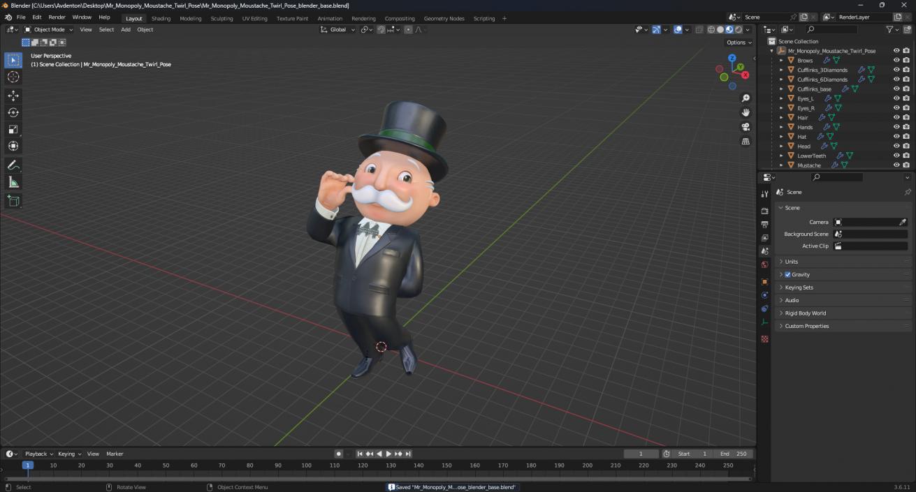 3D model Mr Monopoly Moustache Twirl Pose for 3D Print