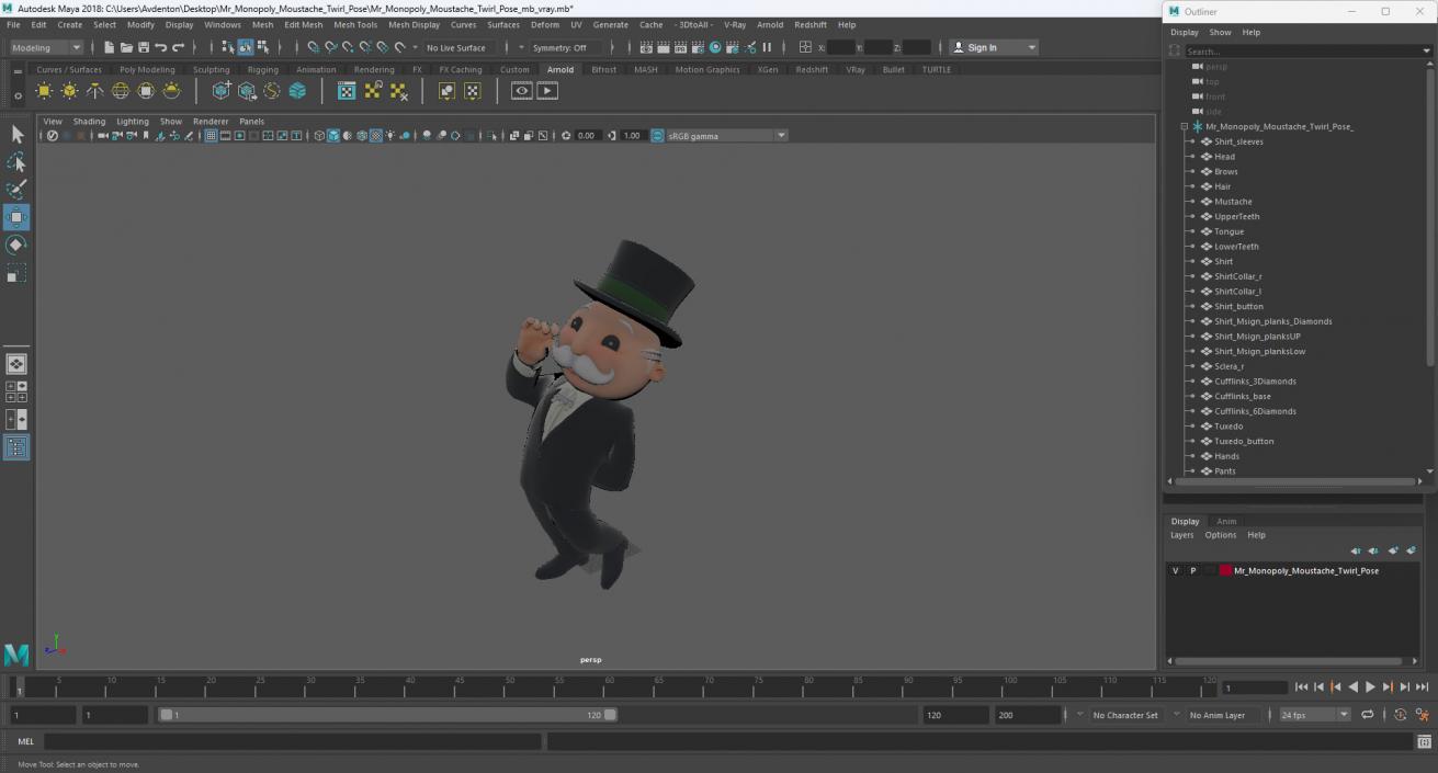 3D model Mr Monopoly Moustache Twirl Pose for 3D Print